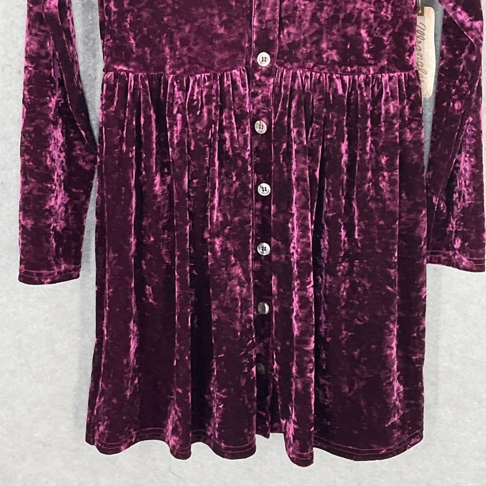 Wrangler Girls Purple Velvet Long‎ Sleeve Buttons Dress Sz L Cowgirl Western